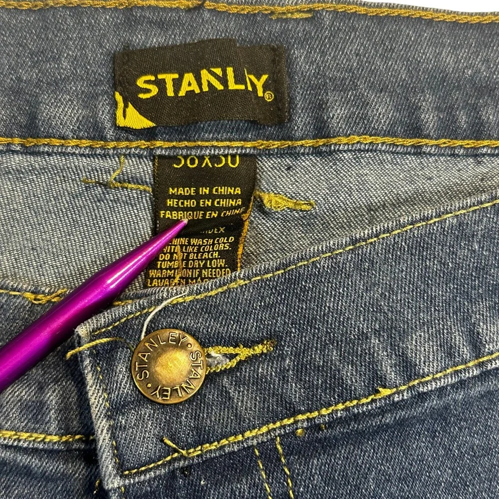 STANLEY Men's Blue Denim Carpenter Work Jeans Size 38x30 Loose Baggy Straight - Picture 2 of 6